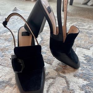 Slingback leather & suede combination dress shoe.